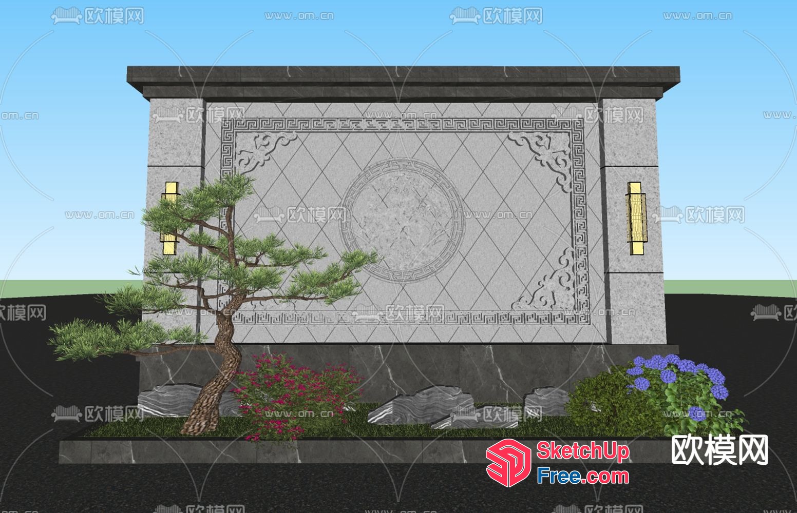 Exterior Asian-Inspired Decorative Wall 3D SketchUp File