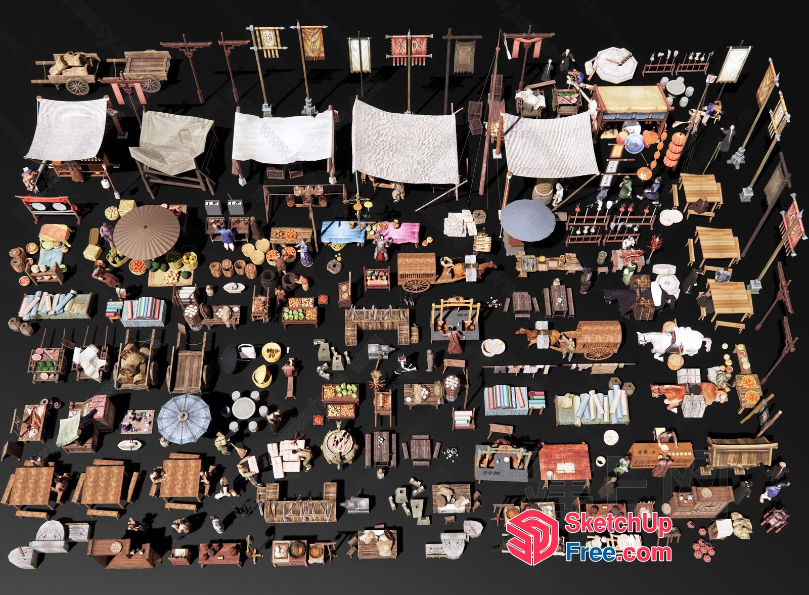 Asian Night Market Scene 3D SketchUp File