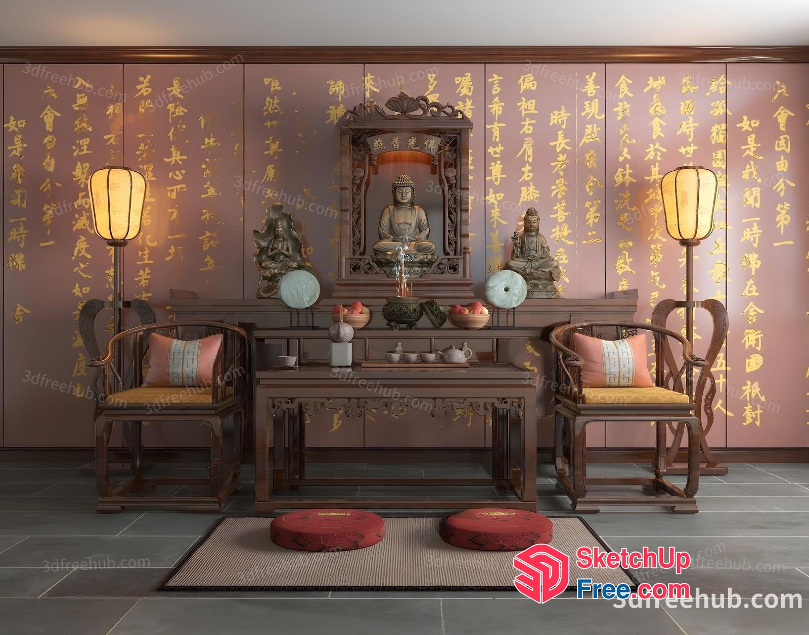 Traditional Asian-Inspired Interior Design 3D SketchUp File