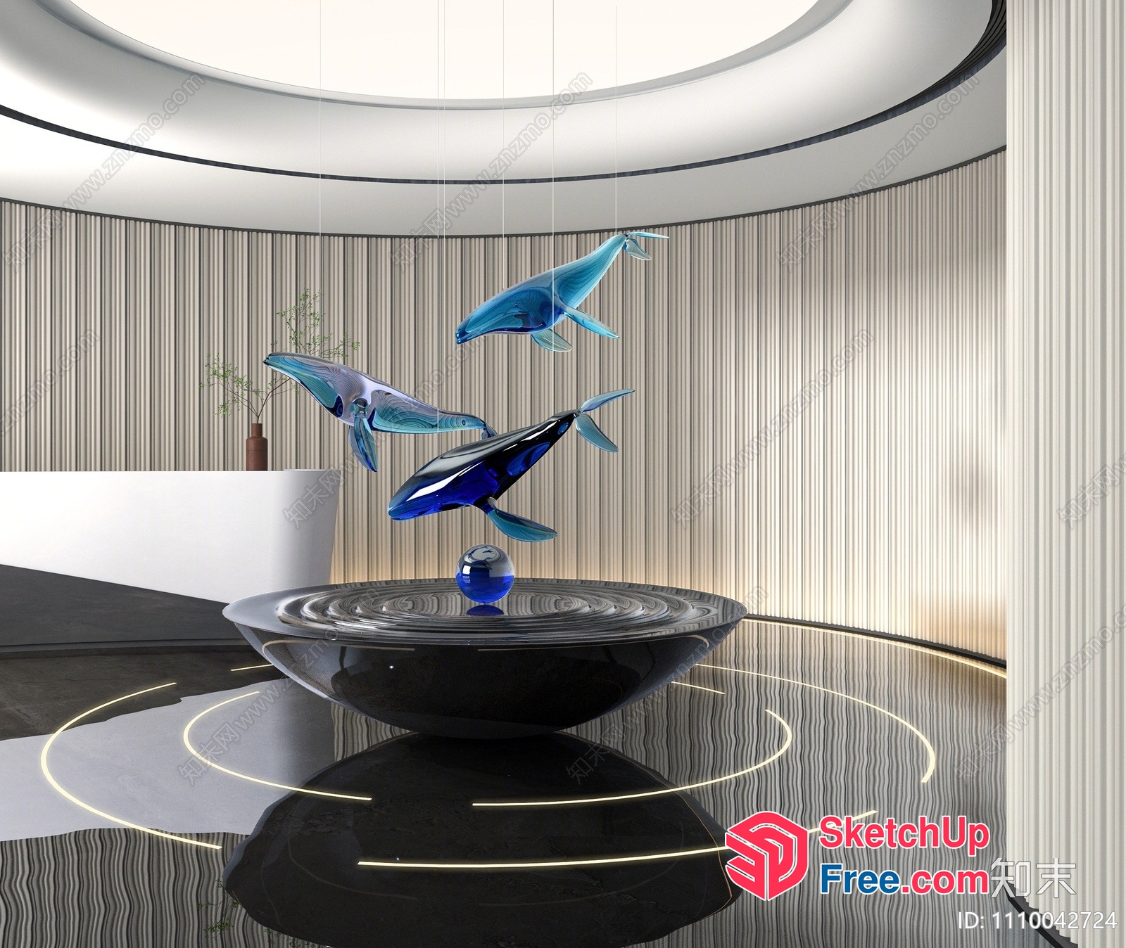 Whimsical Glass Whale Sculpture In Modern Interior 3D SketchUp File