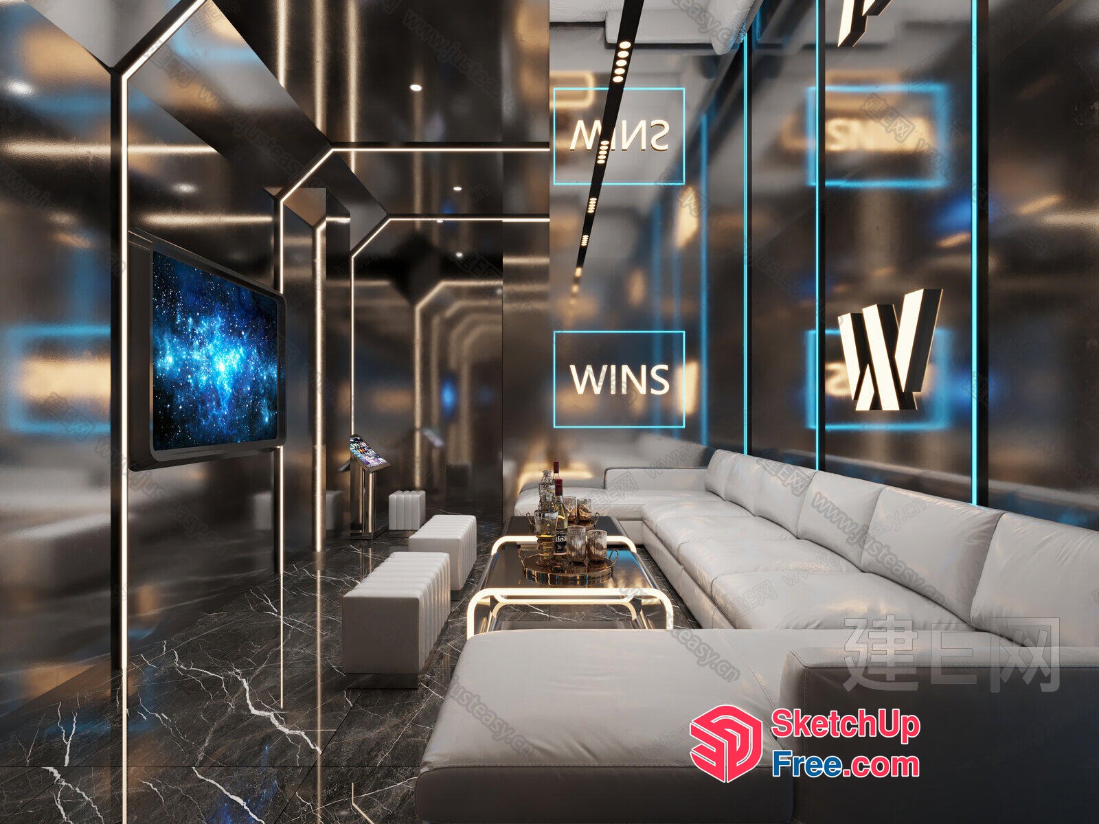 Futuristic Lounge With Modern Amenities And Entertainment Options 3D SketchUp File