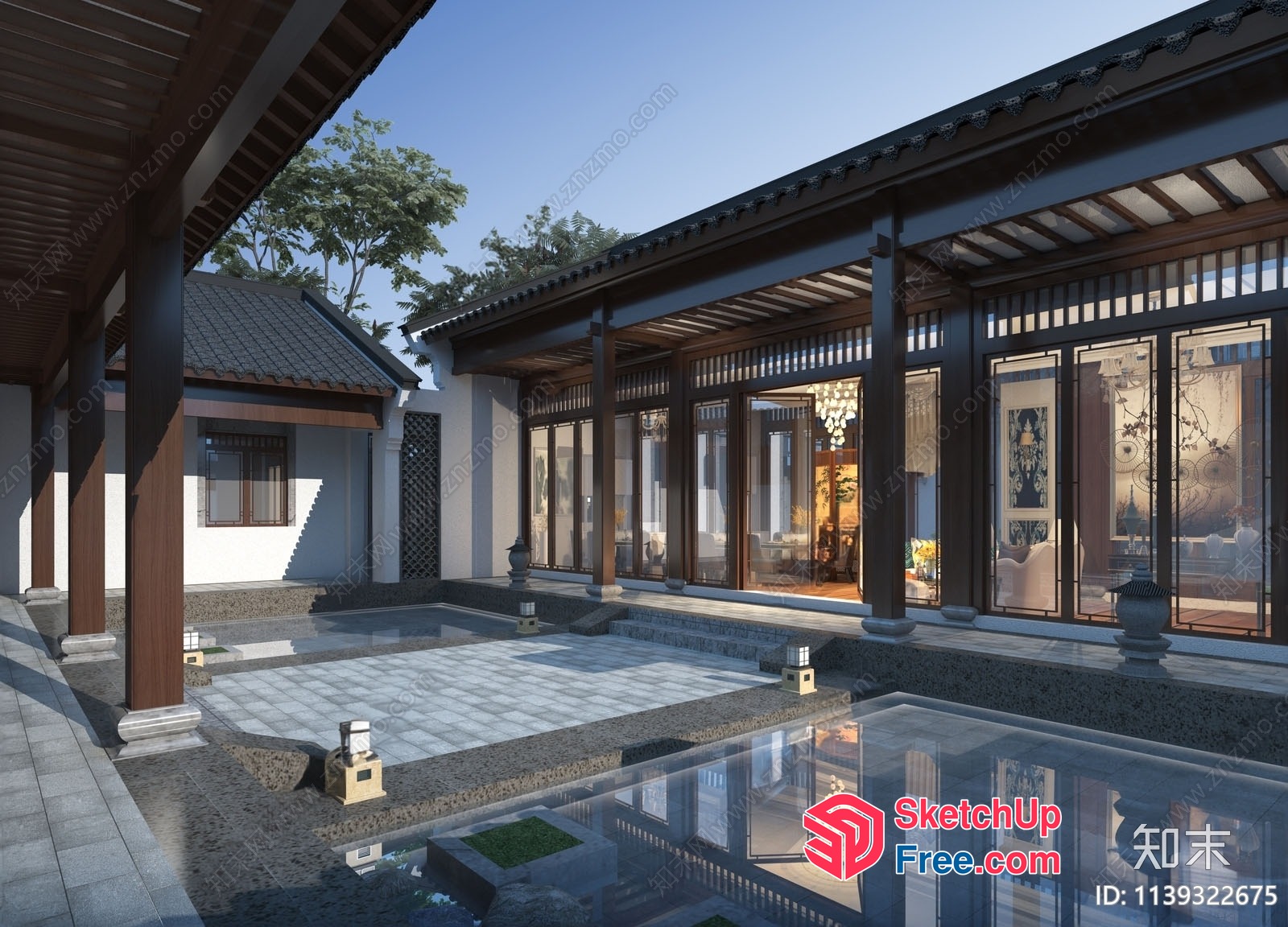 Asian-Inspired Villa With Traditional Architecture And Water Features 3D SketchUp File