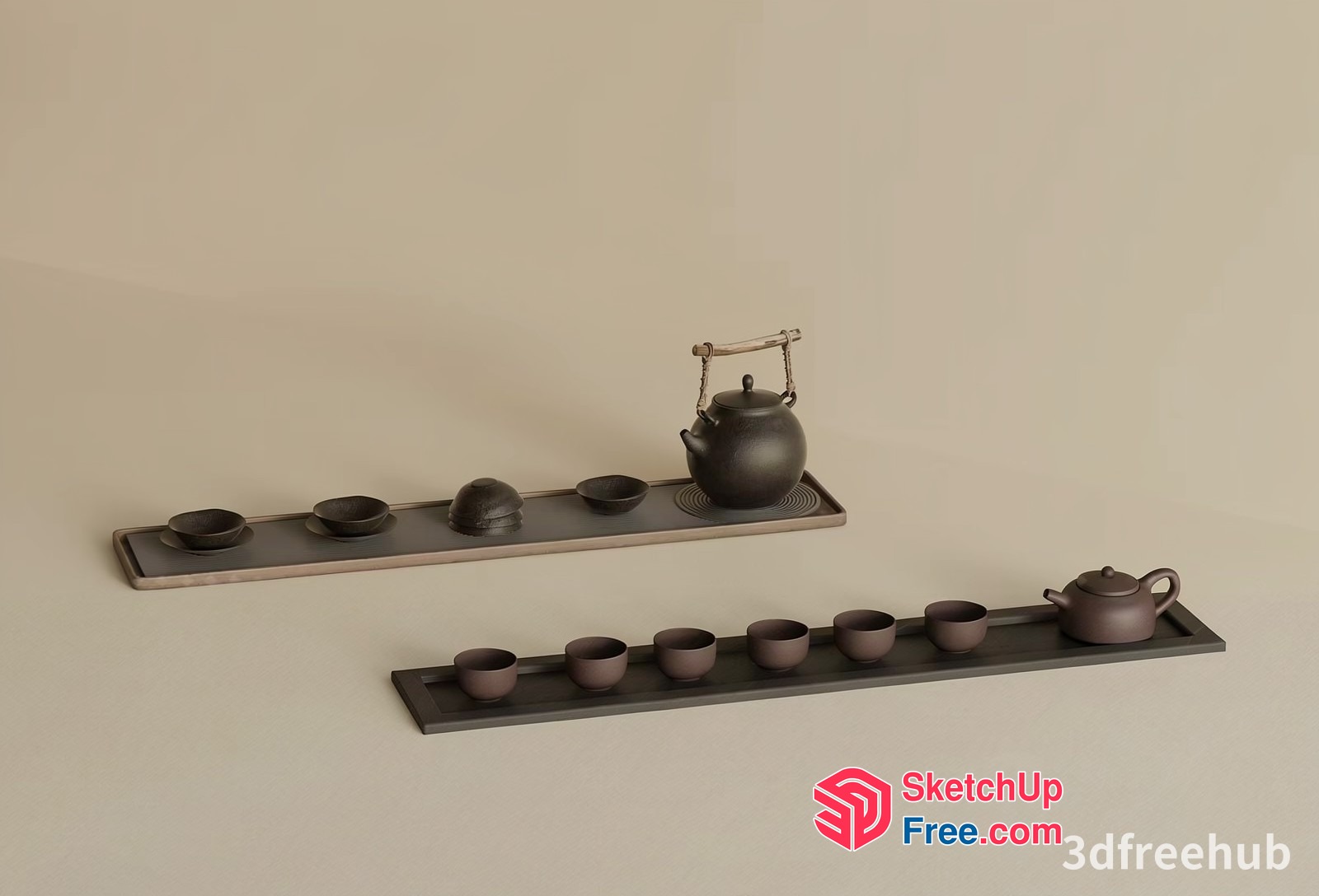 Traditional Japanese Tea Set With Tray 3D SketchUp File