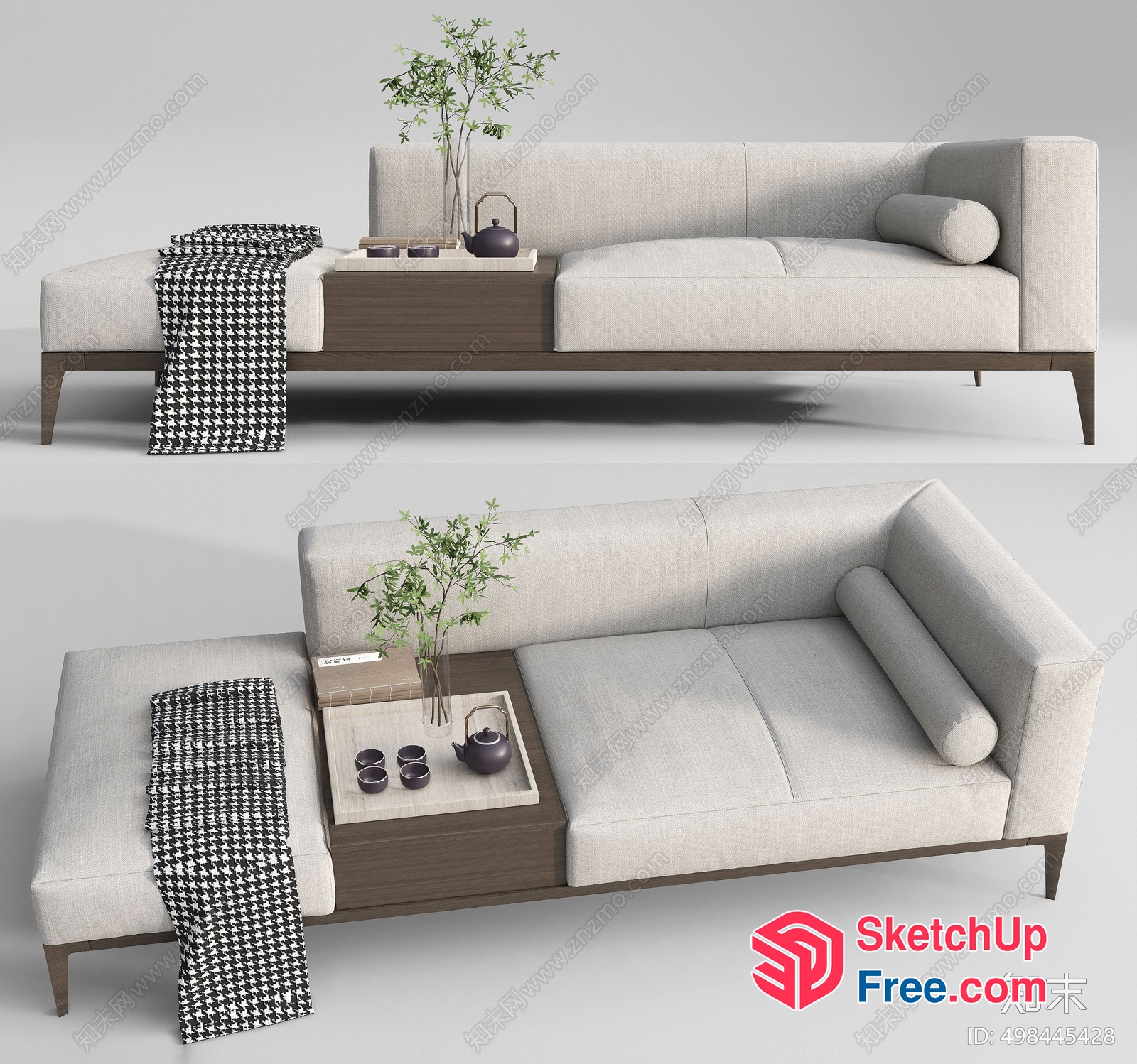 Modern L-Shaped Sofa With Wooden Table 3D SketchUp File