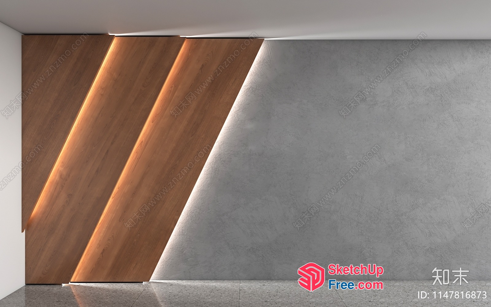 Minimalist Style Wall With Wooden Accent Panels 3D SketchUp File