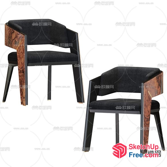 Modern Grey Velvet And Wood Accent Chairs 3D SketchUp File