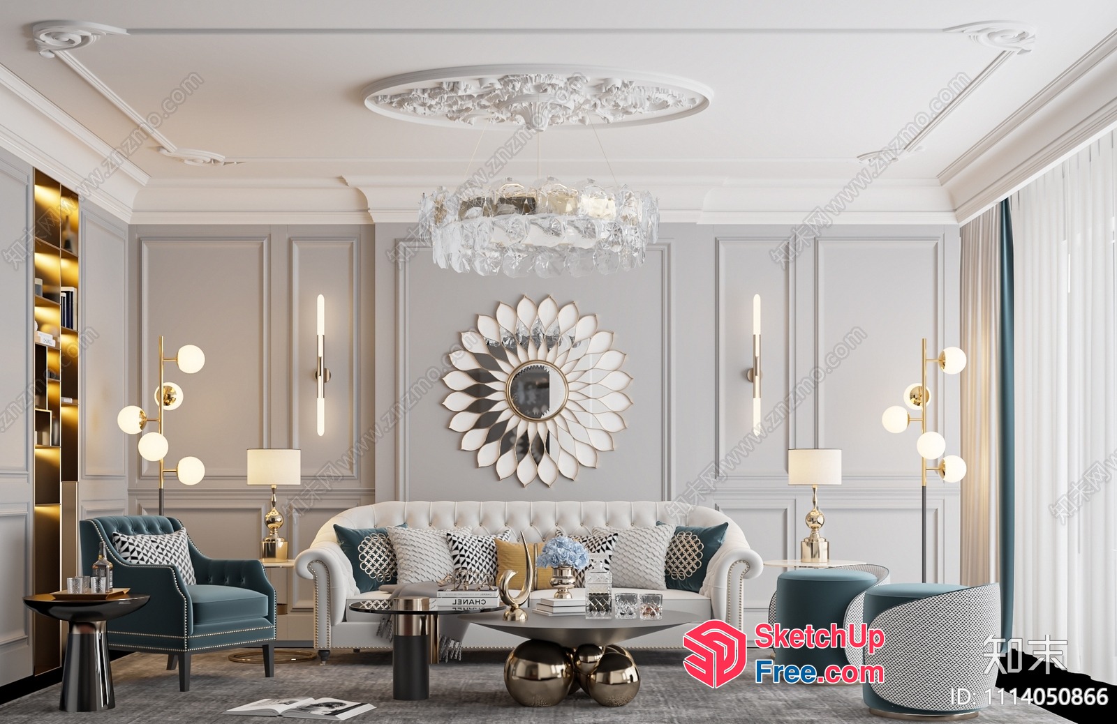 Elegant Modern Living Room With Creamy Style Furniture 3D SketchUp File