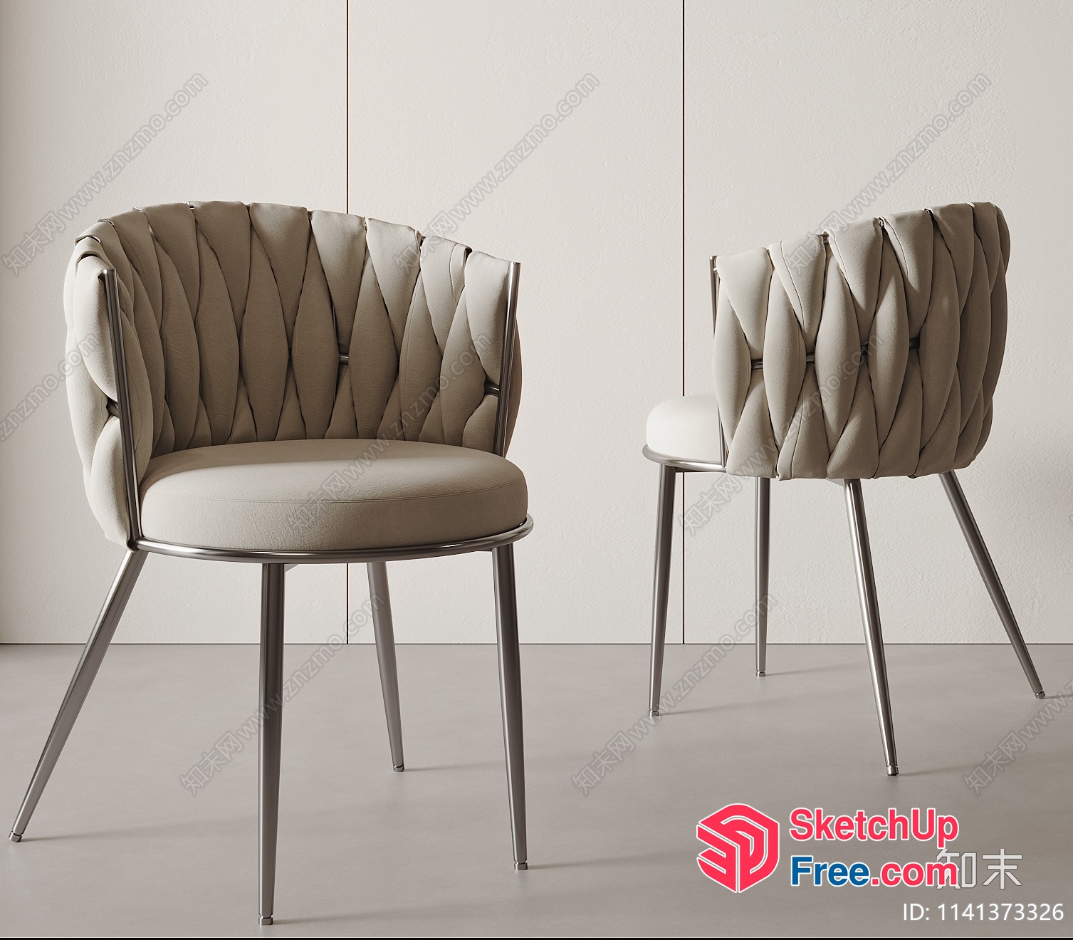 Two Elegant Chairs With Creamy Style Upholstery 3D SketchUp File