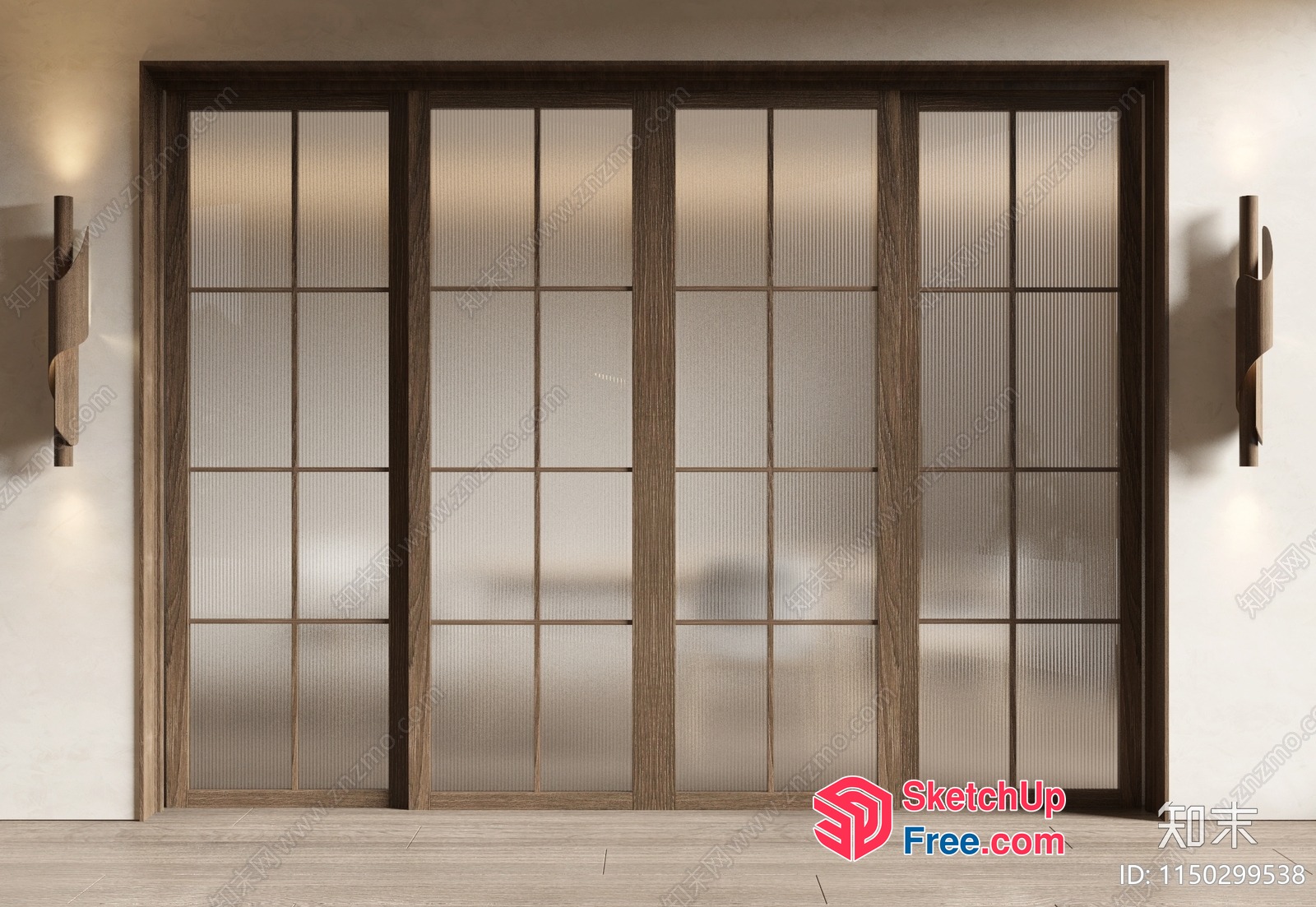 Glass And Wood Sliding Door With Grid Pattern 3D SketchUp File