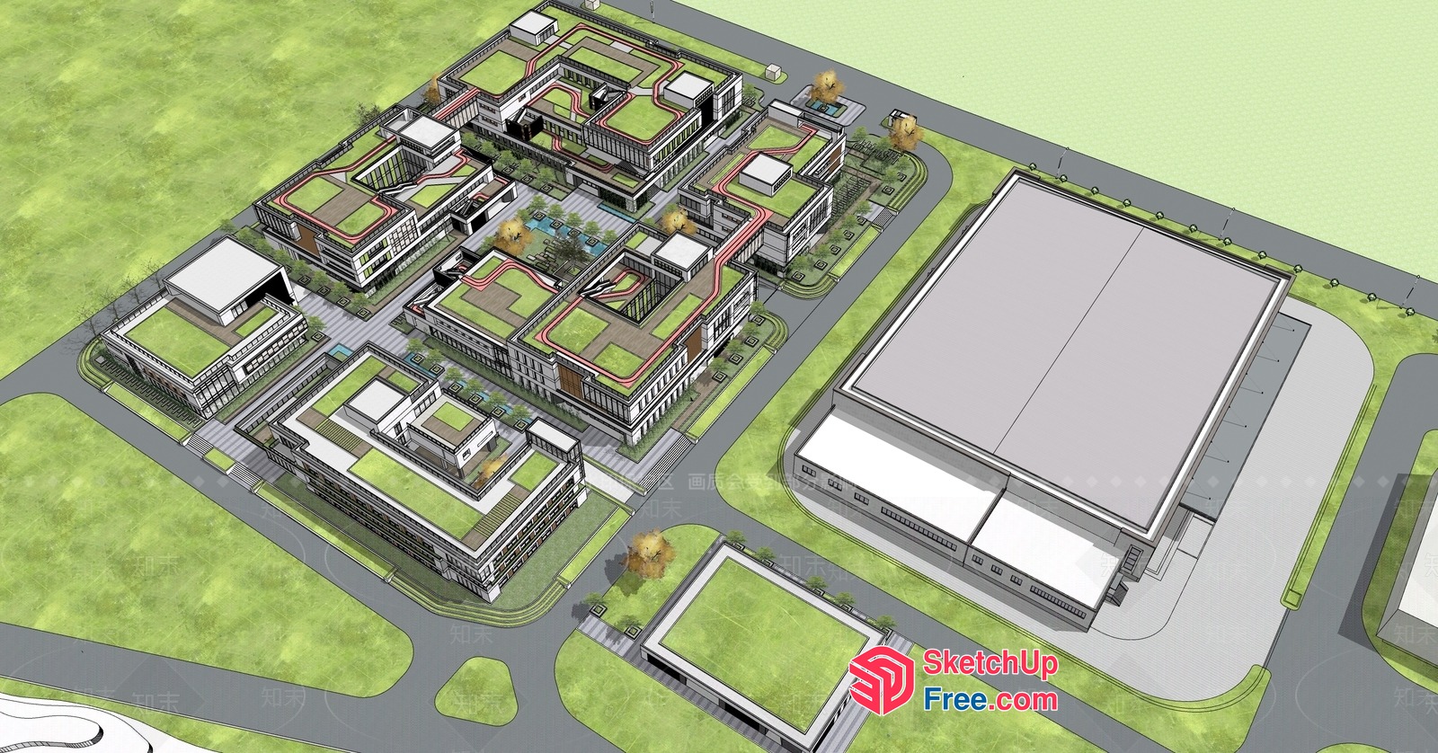 Modern Industrial Park Complex 3D SketchUp File