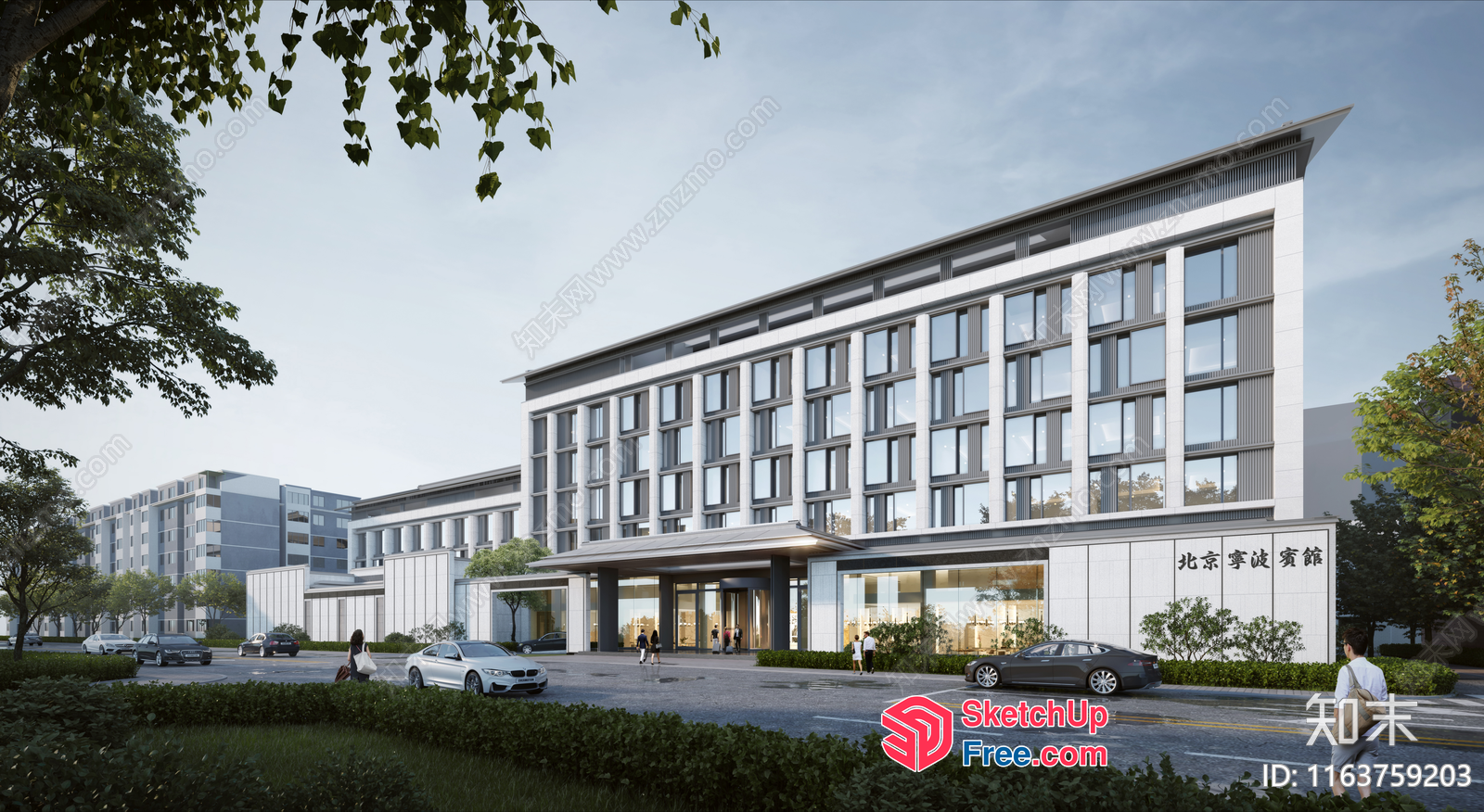 Commercial Street Building With Modern Architecture 3D SketchUp File