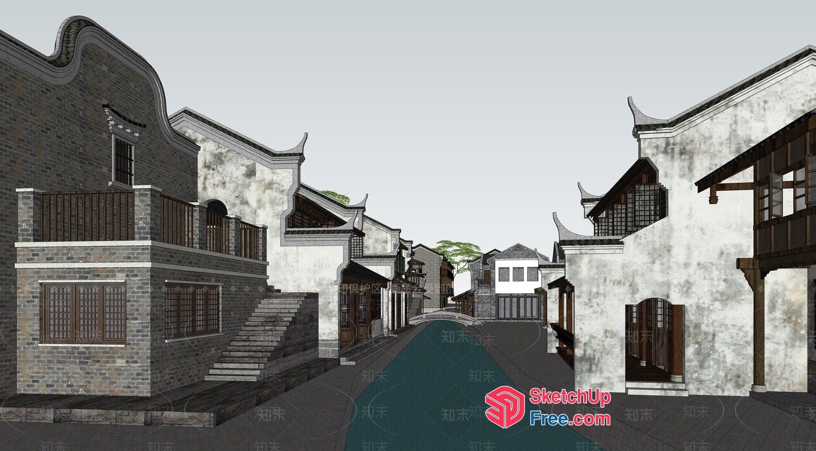 Traditional Chinese Village Street Scene 3D SketchUp File