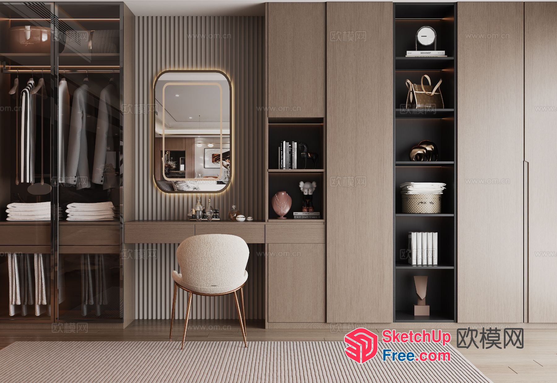 Modern Dressing Area With Storage And Vanity 3D SketchUp File