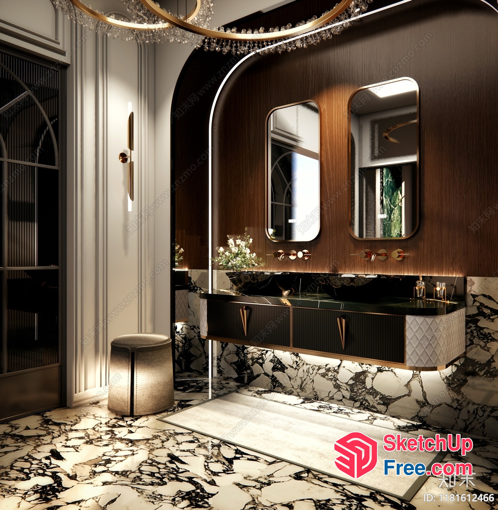 Elegant Modern Bathroom With Dark Wood Accents 3D SketchUp File