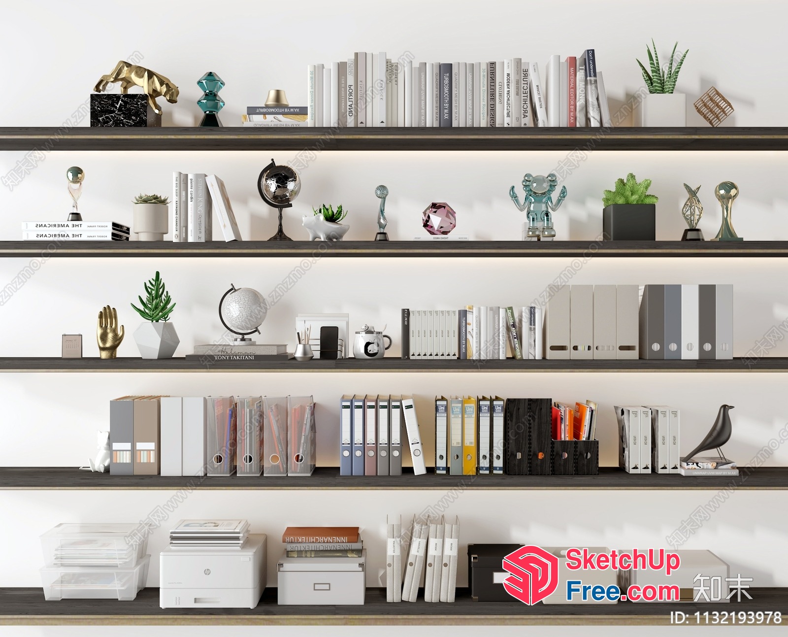 Office Decorative Shelf With Books And Office Supplies 3D SketchUp File