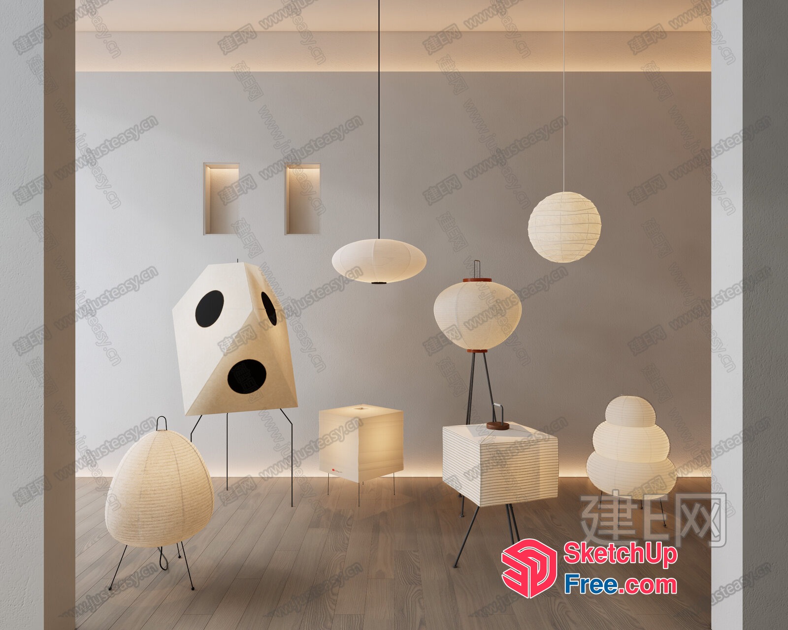 Japanese Style Hanging Lanterns And Decorative Lamps 3D SketchUp File