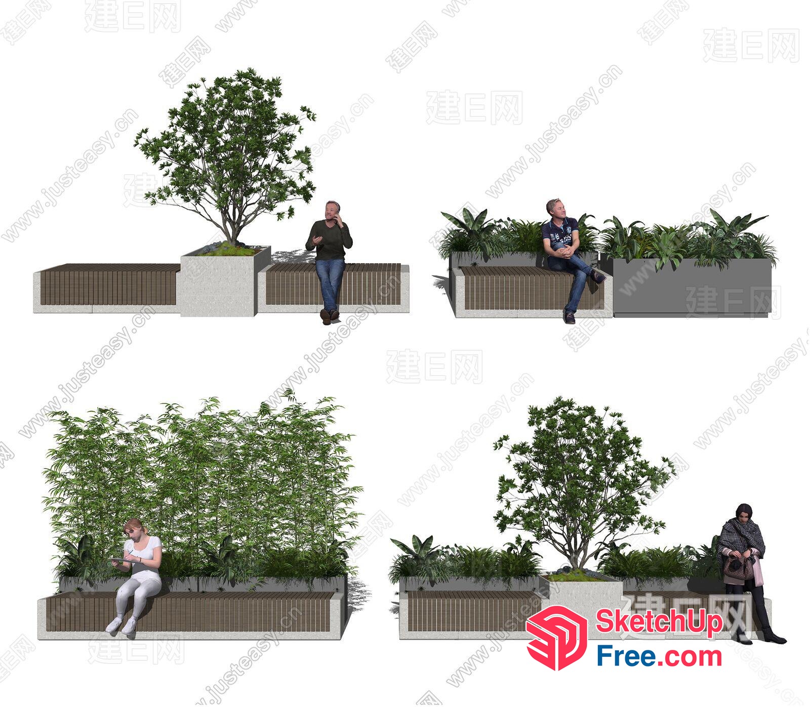 People Sitting On Planters 3D SketchUp File