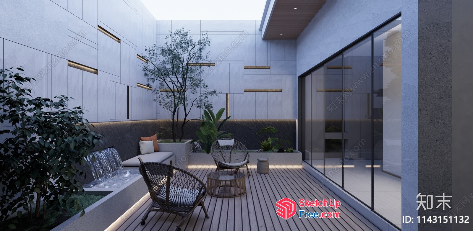 Modern Minimalist Outdoor Space With Sleek Furniture And Plants 3D SketchUp File