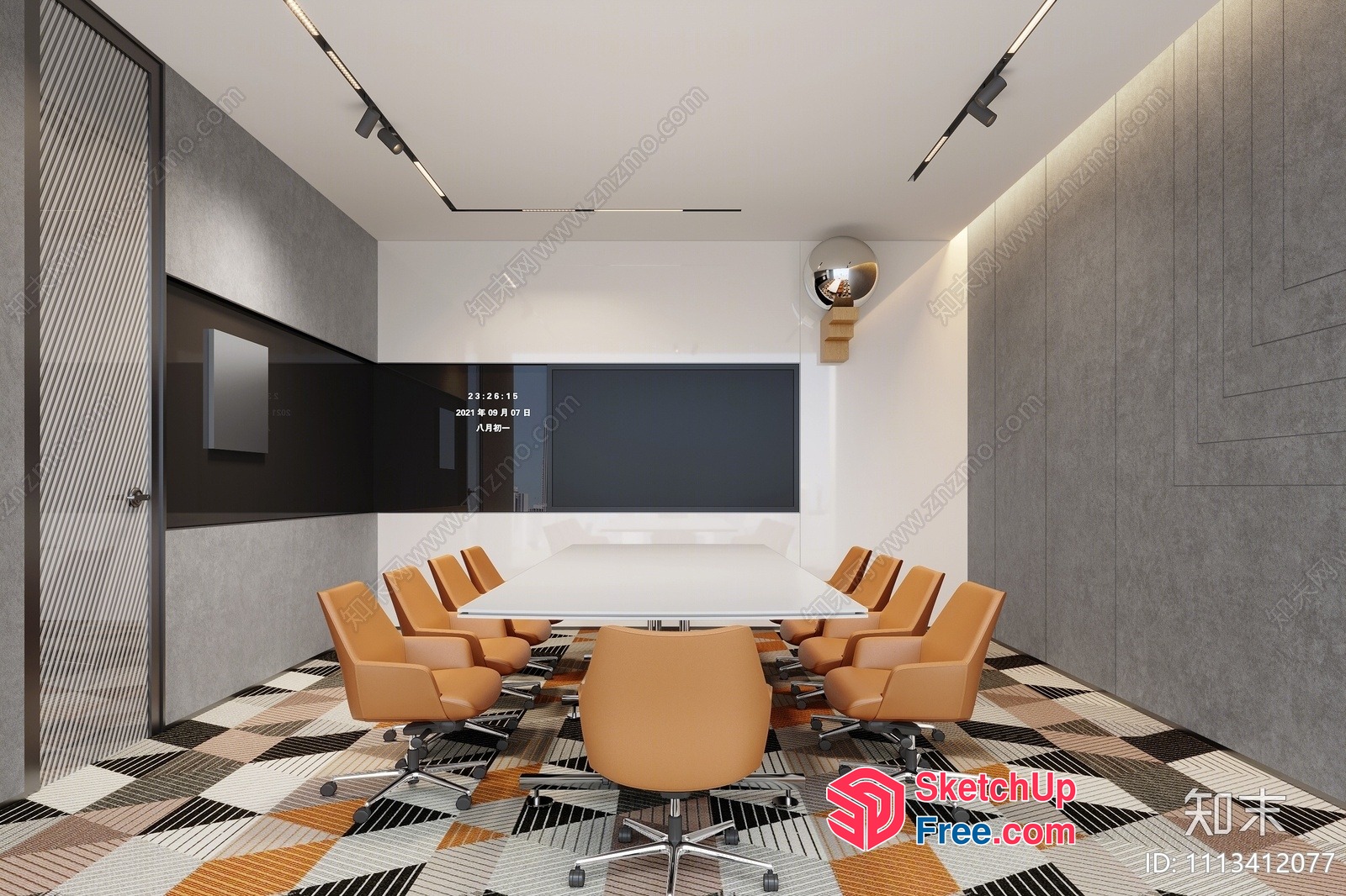 Modern Conference Room With Sleek Glass Table And Tan Chairs 3D SketchUp File