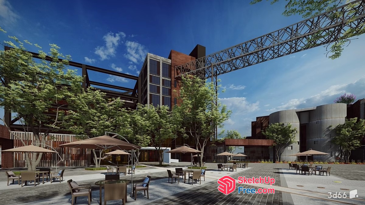 Industrial Park Interior With Outdoor Seating Area 3D SketchUp File