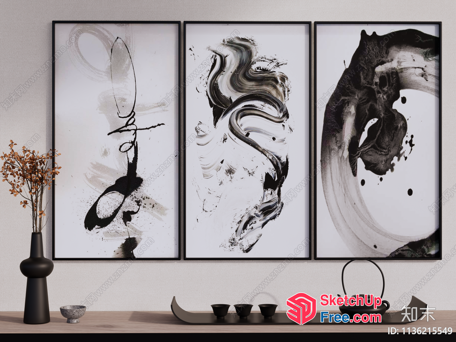 Elegant Black And White Abstract Artwork Collection 3D SketchUp File