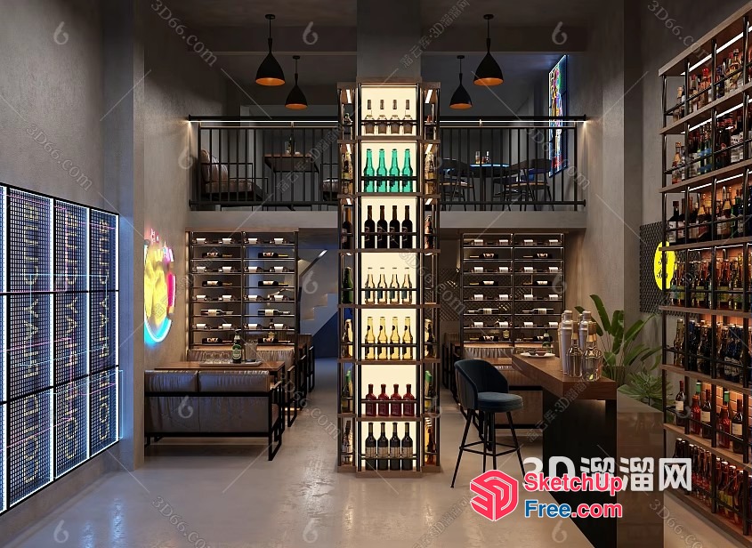Stylish Modern Bar Interior 3D SketchUp File