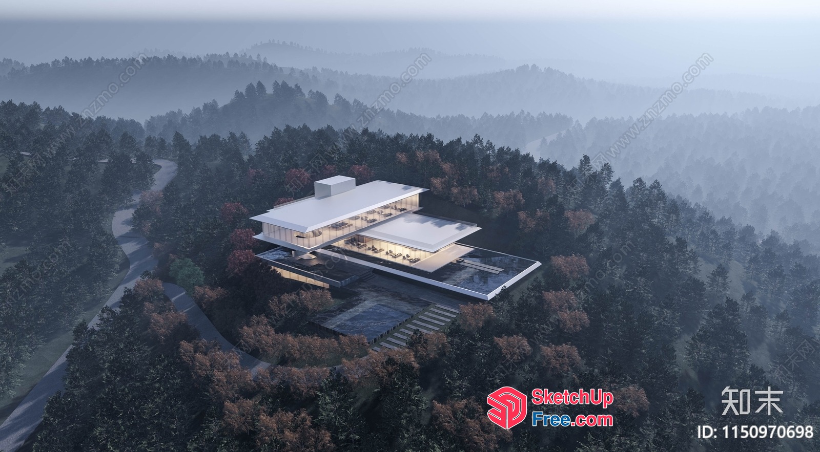 Modern Minimalist Villa On A Hill 3D SketchUp File