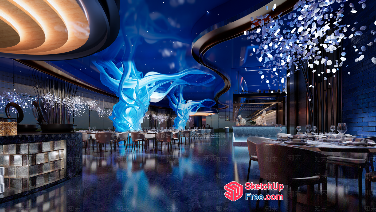 Futuristic Blue Light Dining Room 3D SketchUp File