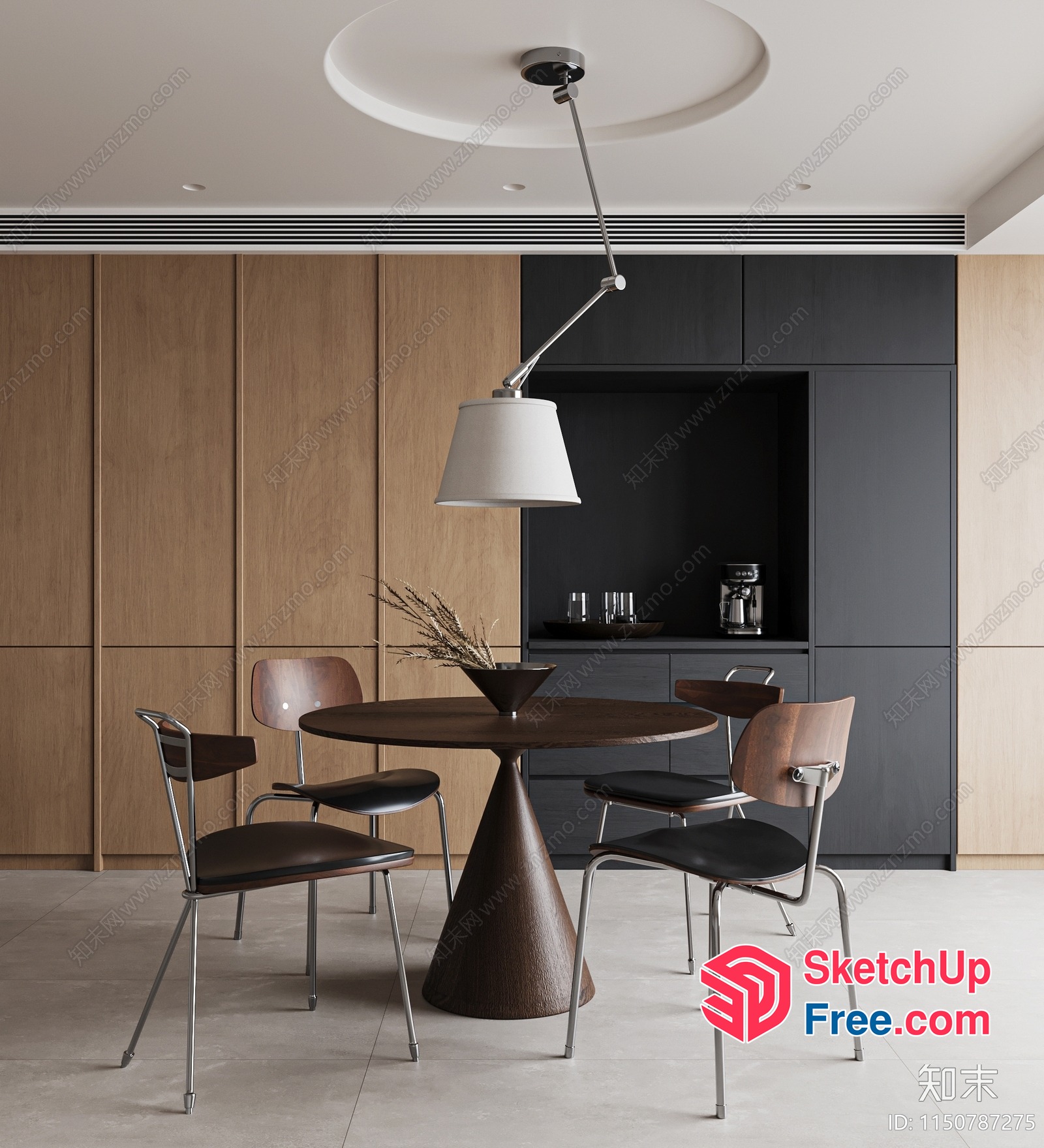 Minimalist Dining Room With Natural Wood Accents 3D SketchUp File