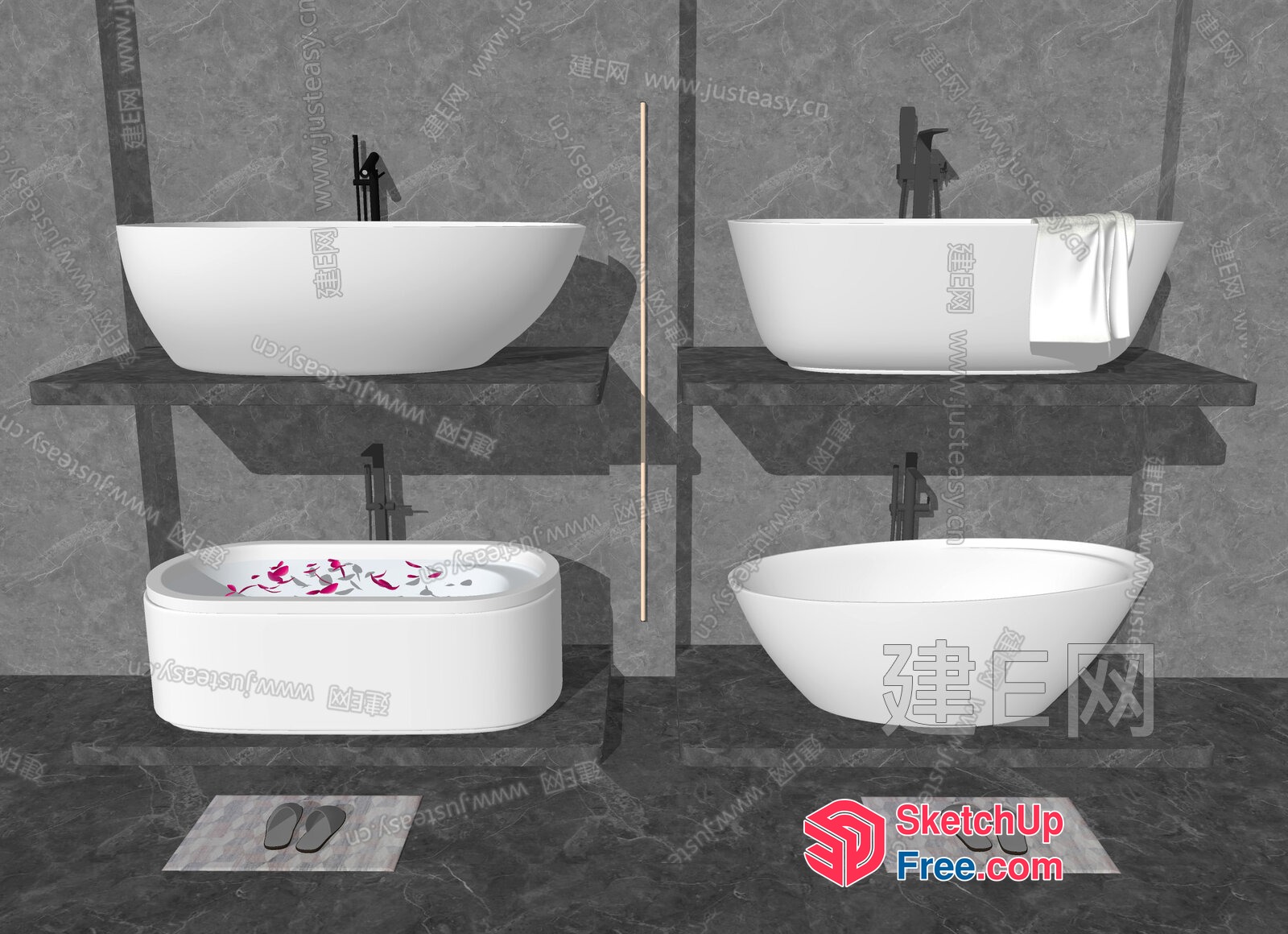 Elegant White Bathtub In Modern Bathroom Interior 3D SketchUp File