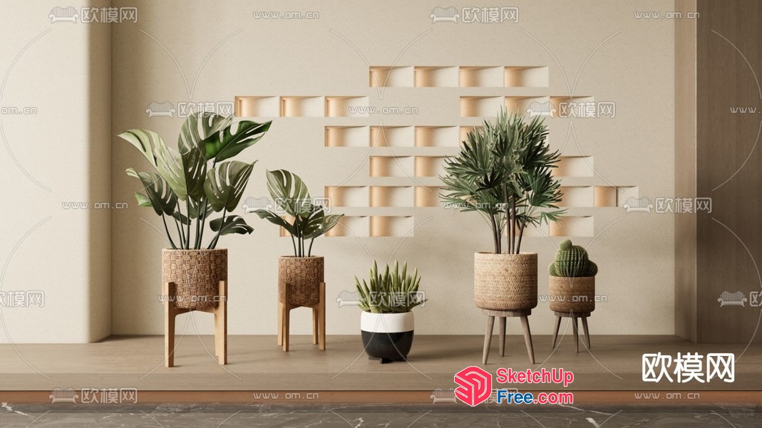 Modern Minimalist Interior With Plants And Decorative Shelving 3D SketchUp File