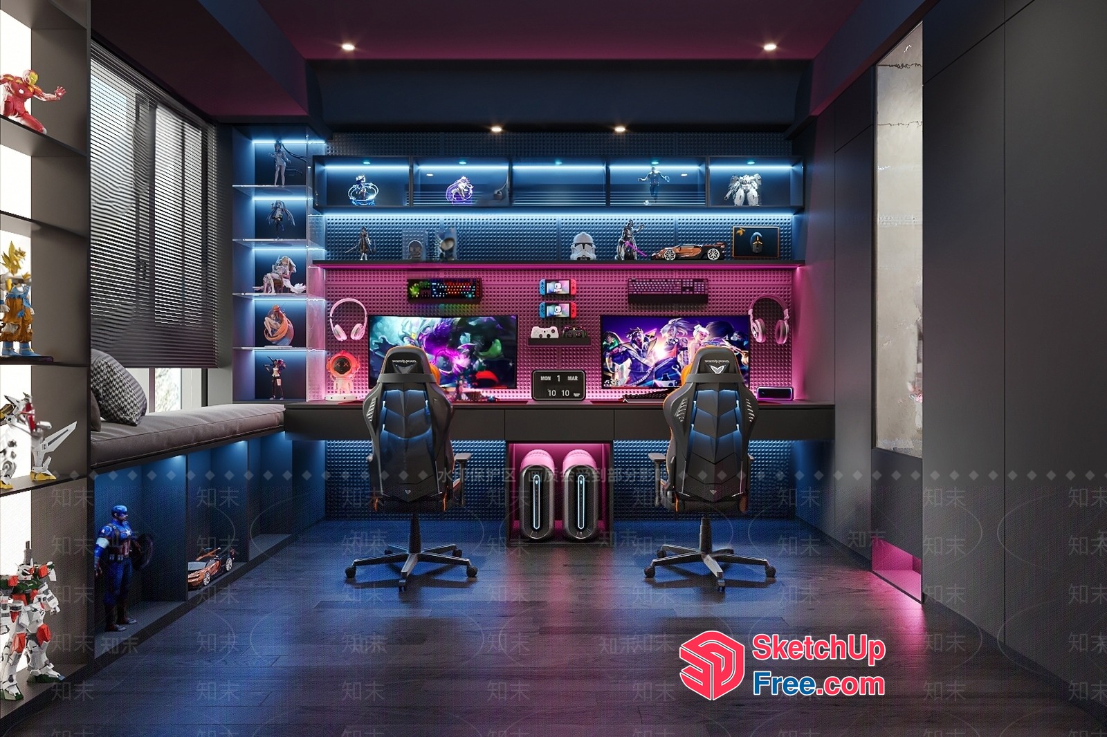 Futuristic Gaming Room With Anime Decor 3D SketchUp File