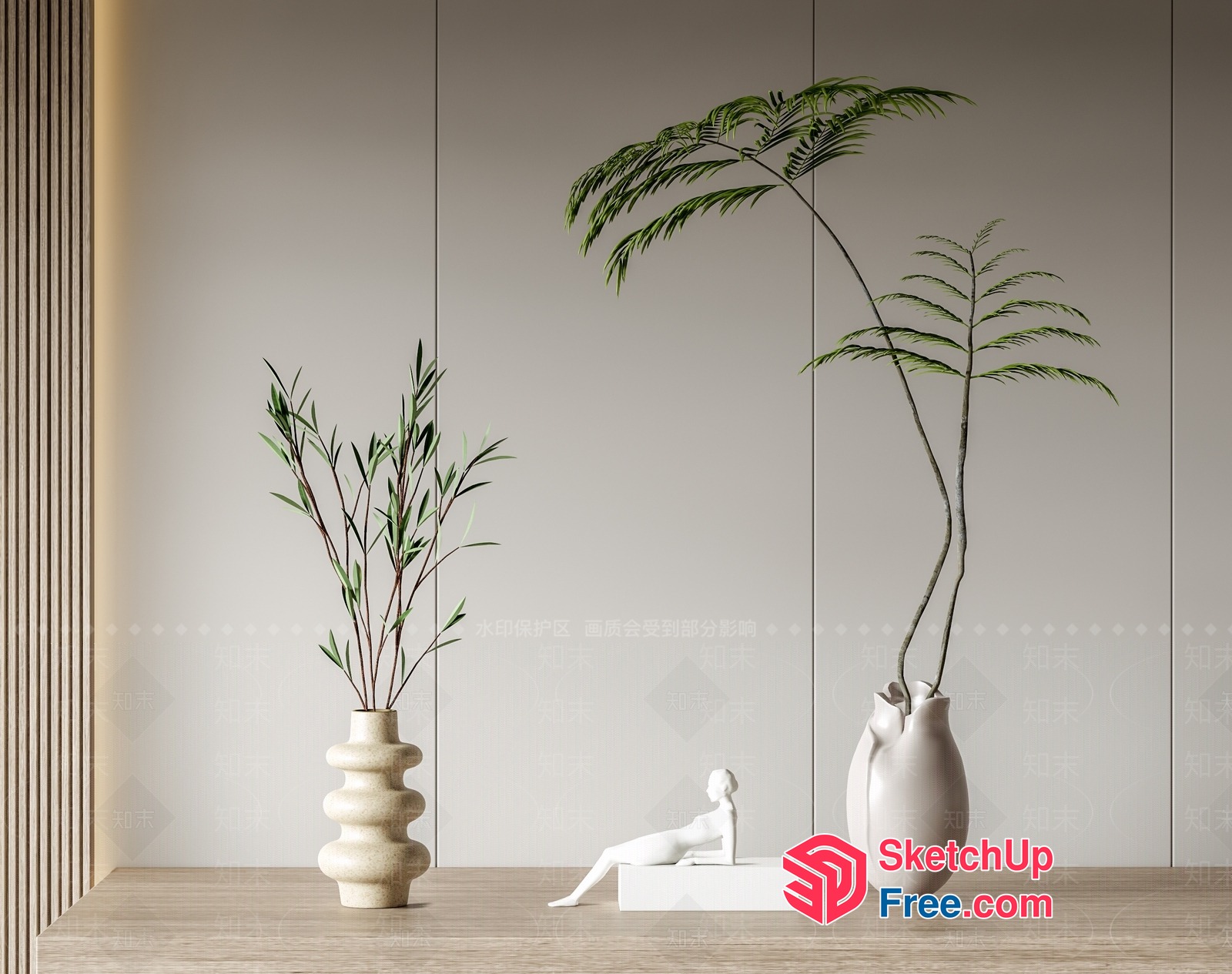 Modern Minimalist Interior Decor With Elegant Vases And Plants 3D SketchUp File