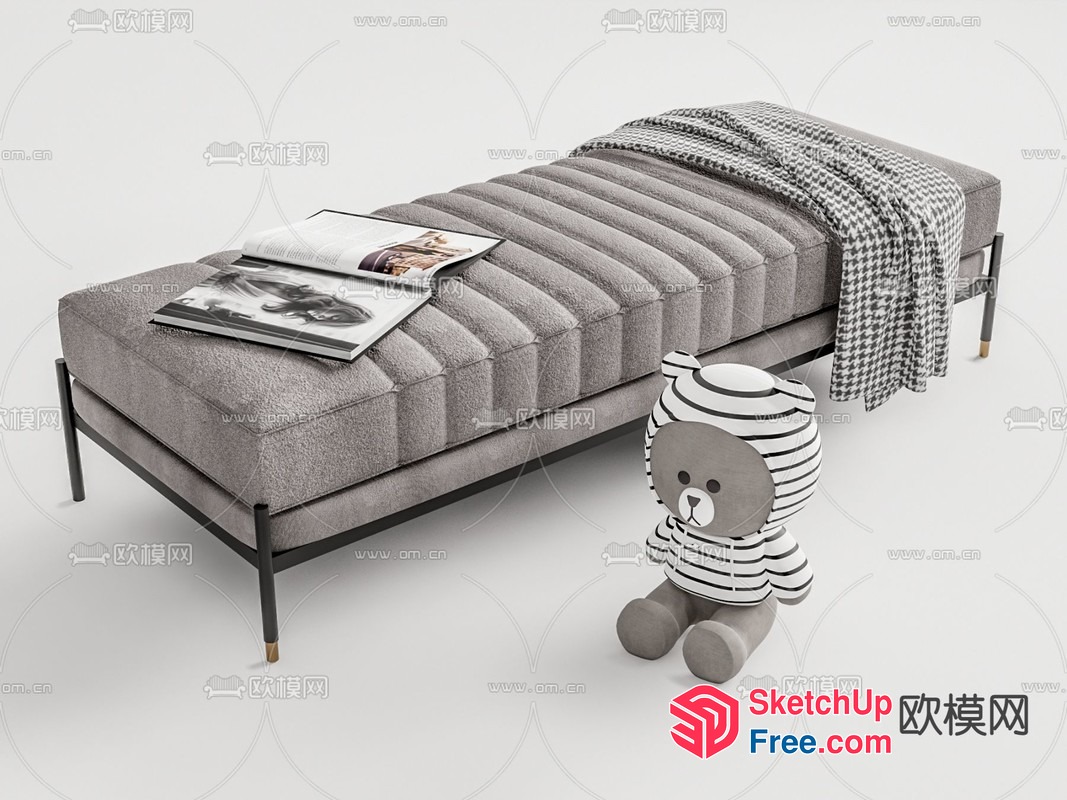Elegant Grey Sofa And Stuffed Bear Interior 3D SketchUp File