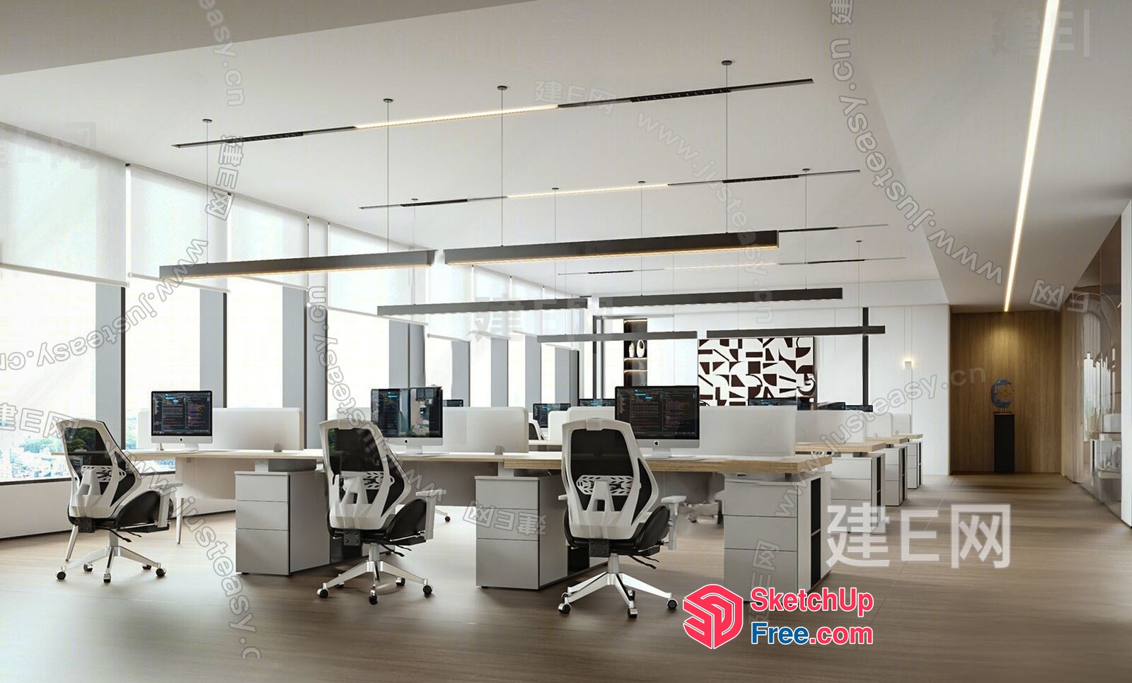 Modern Office Space With Sleek Furniture And Natural Light 3D SketchUp File