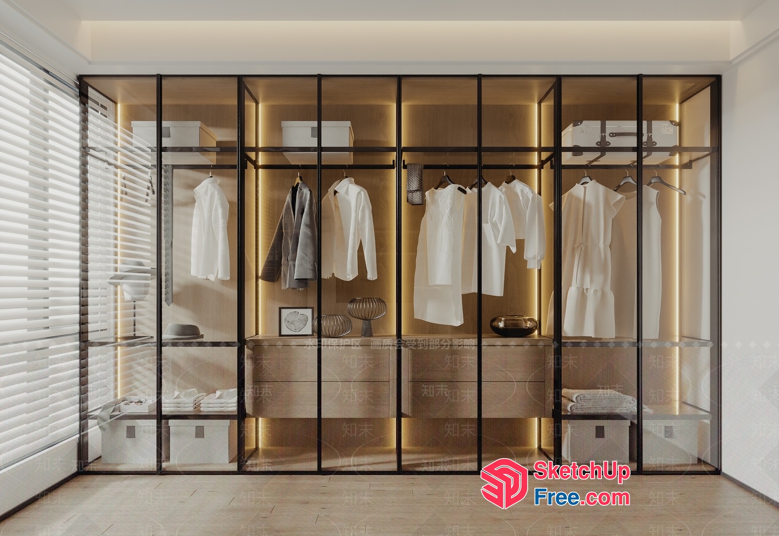 Luxurious Modern Glass And Wood Wardrobe 3D SketchUp File