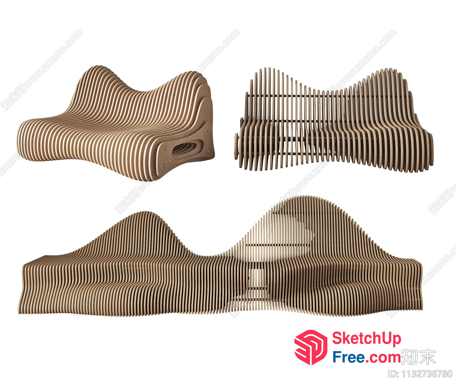 Modern Wave-Shaped Furniture Pieces 3D SketchUp File
