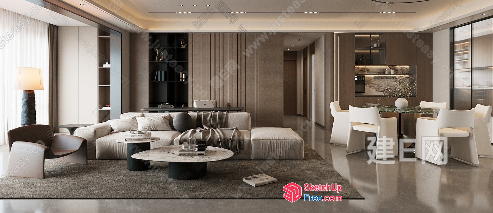 Modern Minimalist Living Room With Sleek Furniture And Neutral Tones 3D SketchUp File