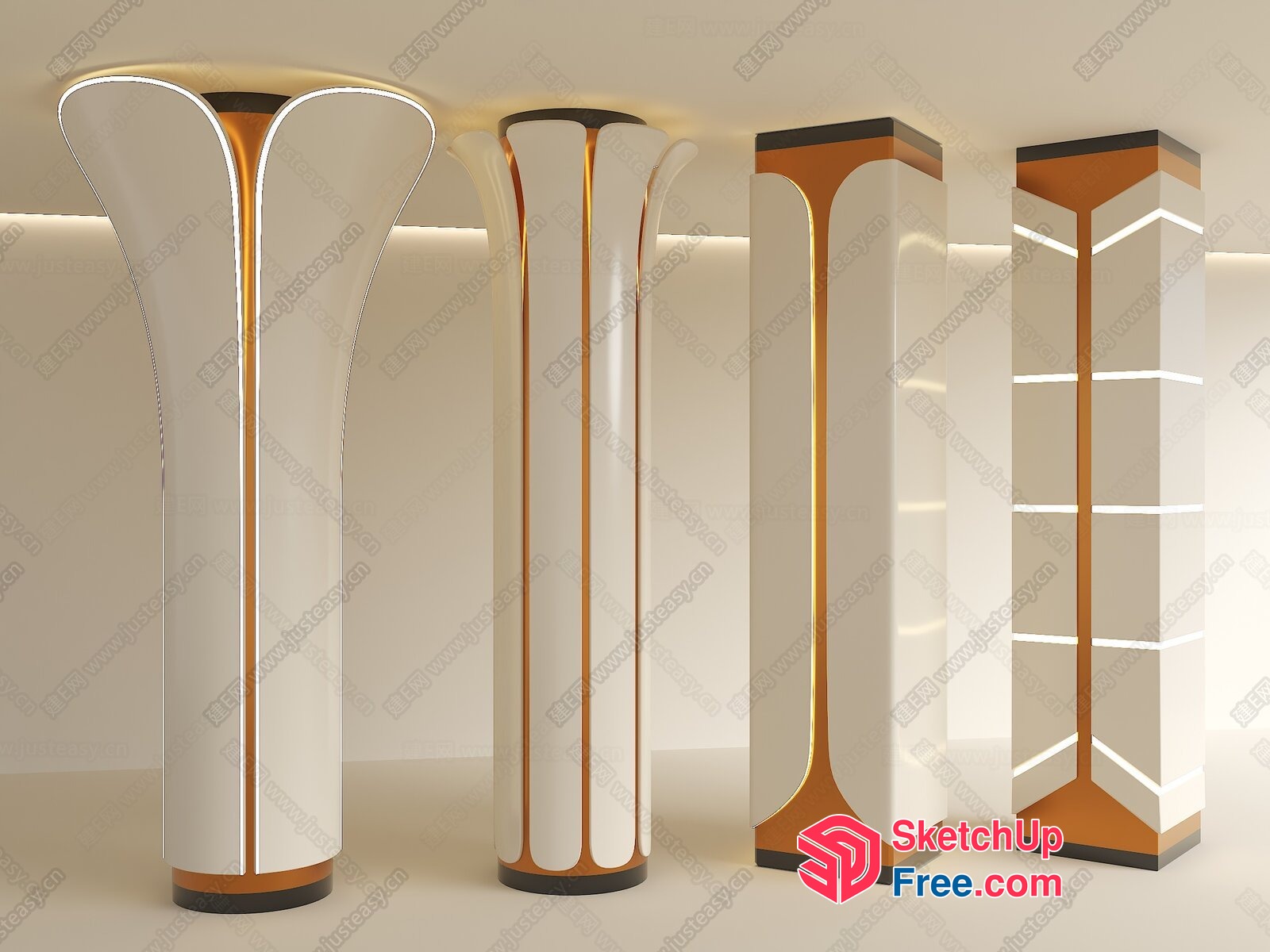 Modern Pillar Decorations With White And Brown Accents 3D SketchUp File