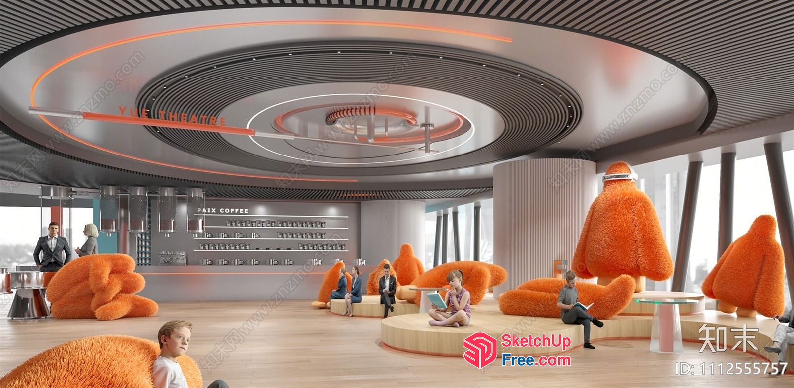 Modern Interior Design With Orange Furniture And Spiral Ceiling 3D SketchUp File