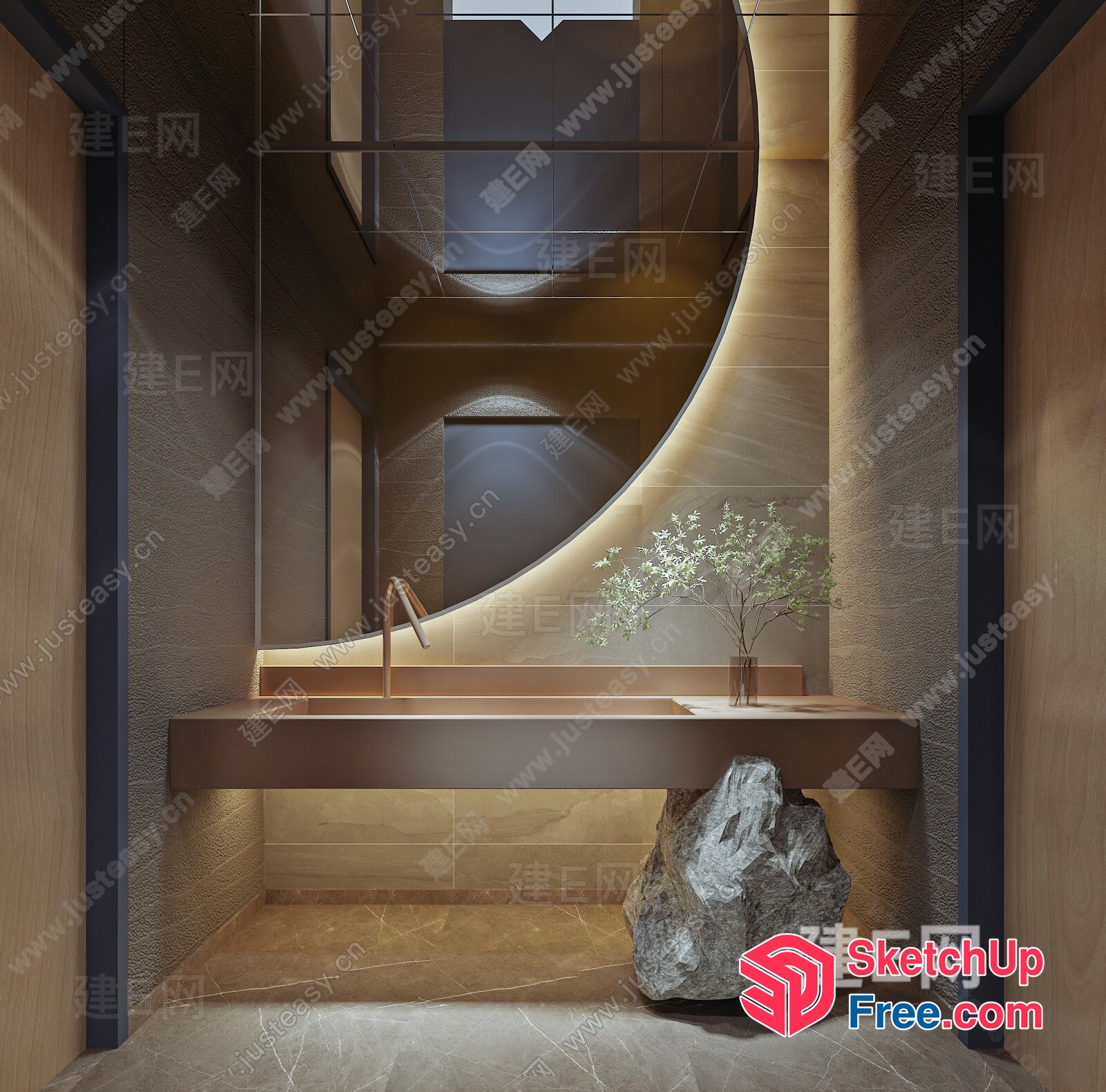 Modern Japanese-Style Bathroom With Natural Elements 3D SketchUp File