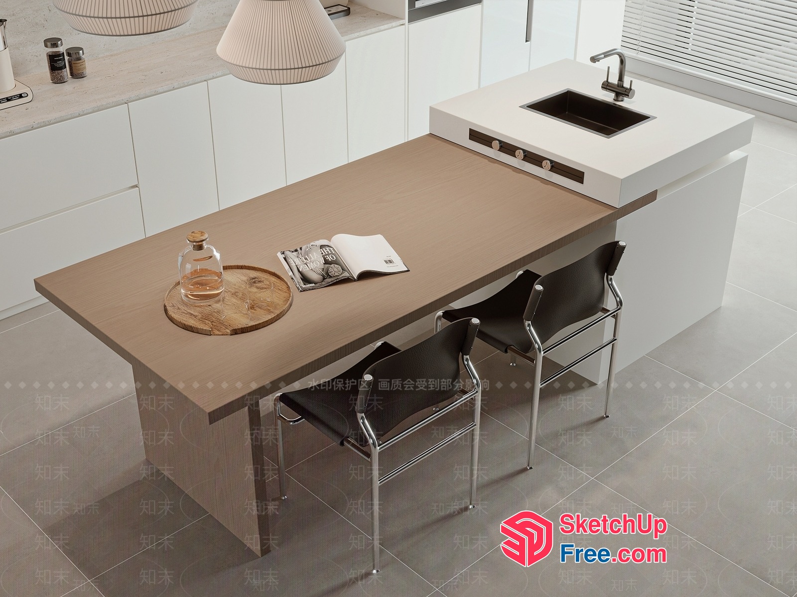 Modern Kitchen Island With Sleek Furniture And Lighting 3D SketchUp File