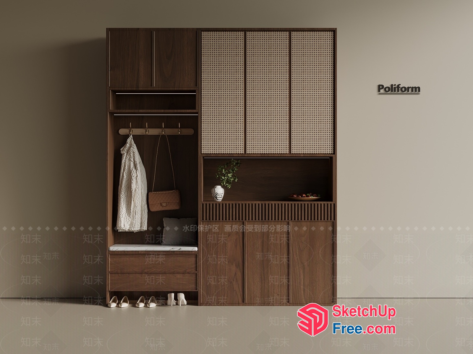 Modern Wood Furniture Set With Storage And Shelving 3D SketchUp File