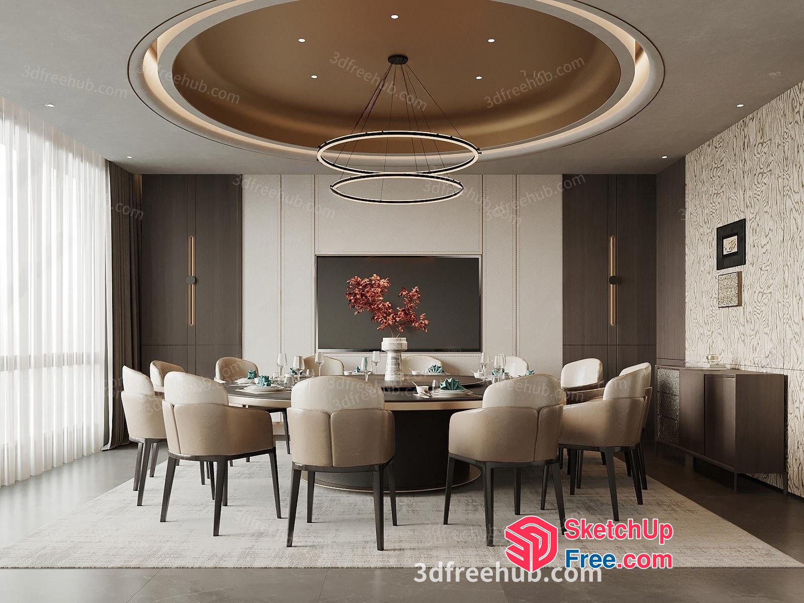 Luxurious Modern Dining Room With Elegant Chandelier 3D SketchUp File