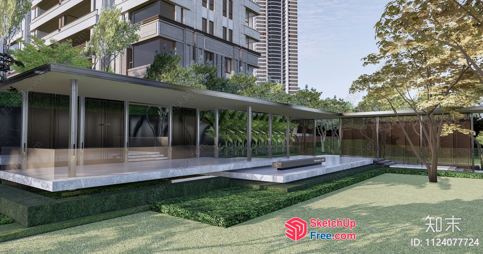 Modern Glass And Concrete Outdoor Space 3D SketchUp File