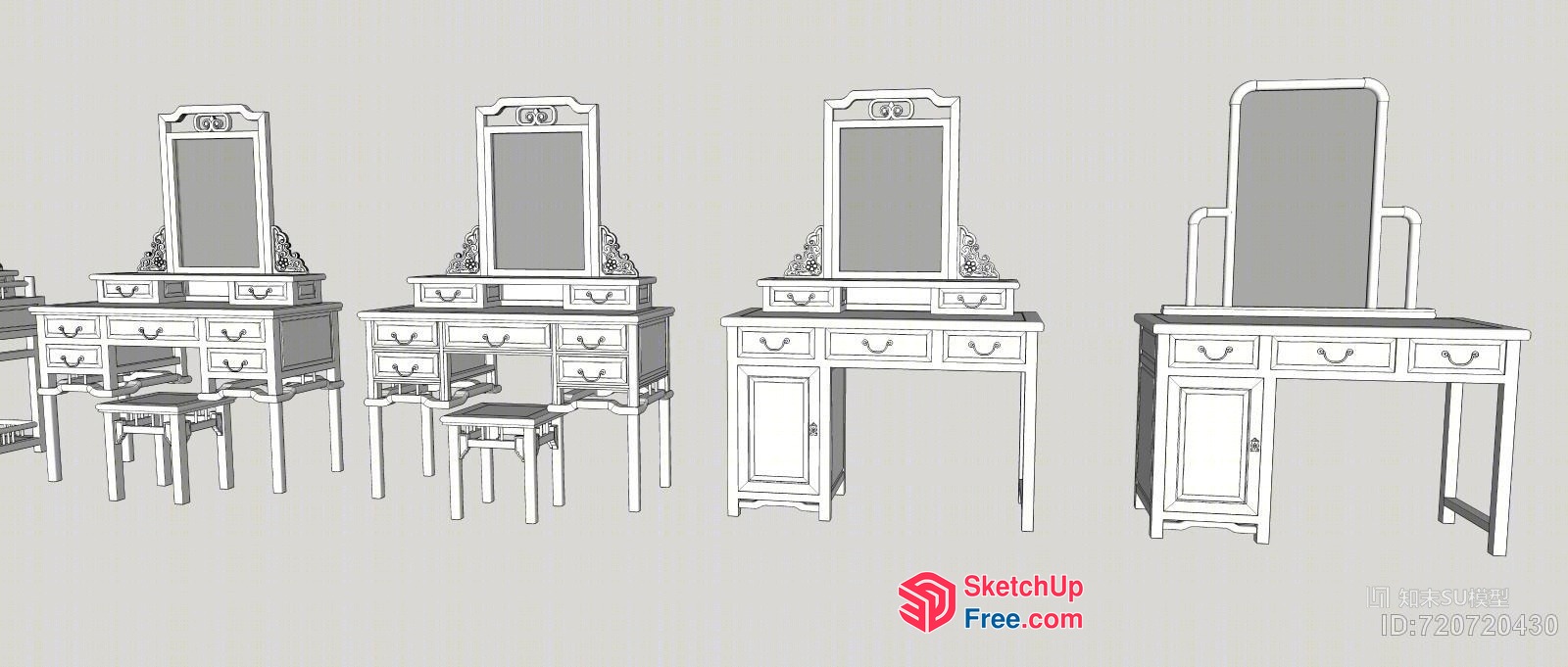 Elegant Vanity Tables With Ornate Mirrors And Drawers 3D SketchUp File