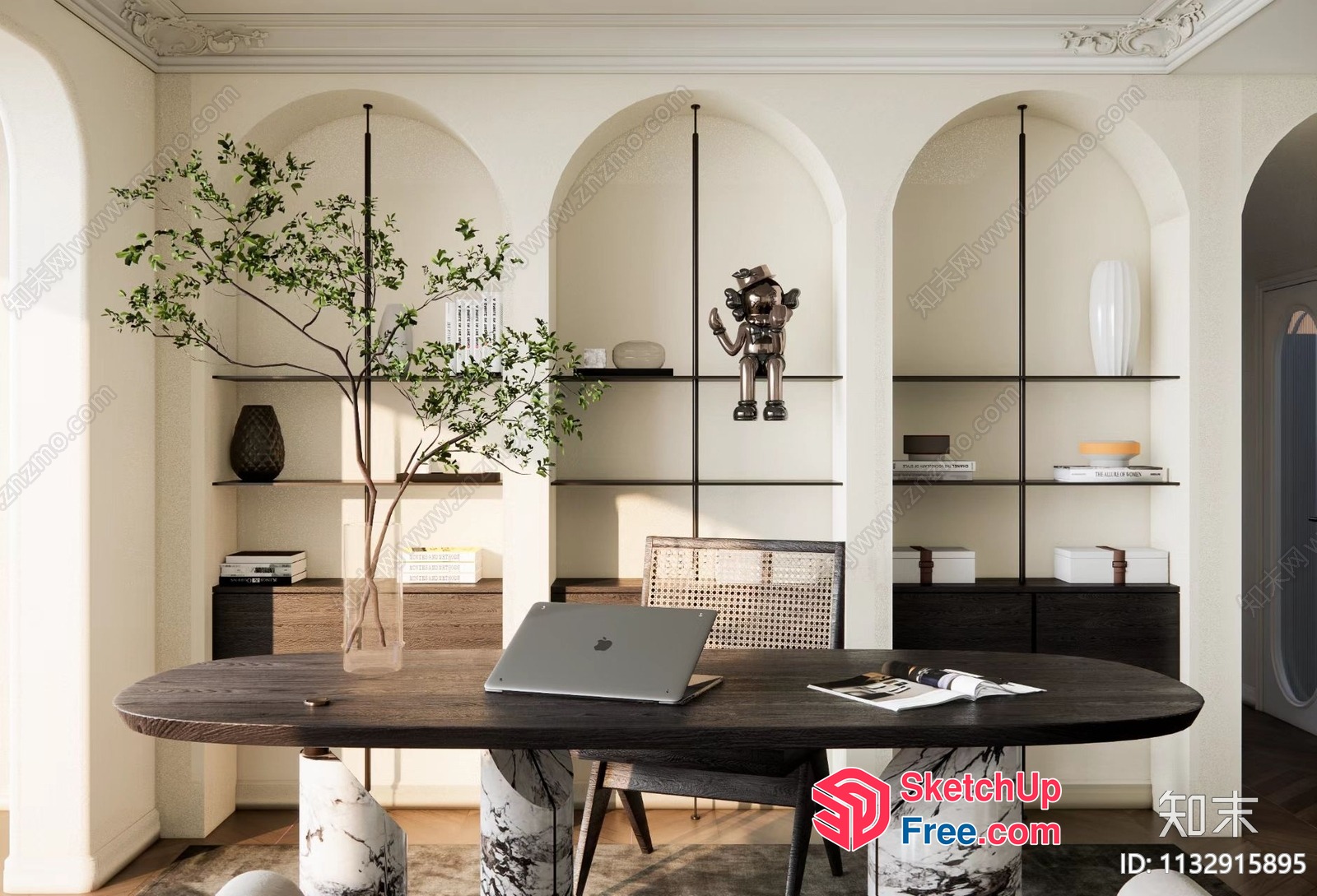 Elegant Modern Office Space With Dark Wood And White Marble 3D SketchUp File