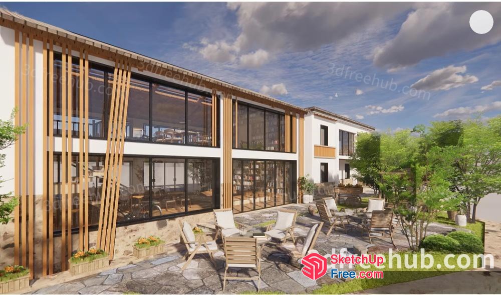 Exterior Homestay With Patio And Modern Design 3D SketchUp File