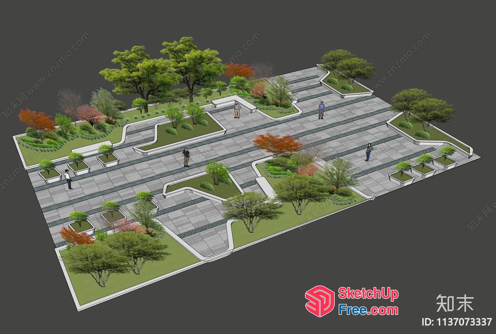 3D Architectural Model Of A Park With Trees And Benches 3D SketchUp File