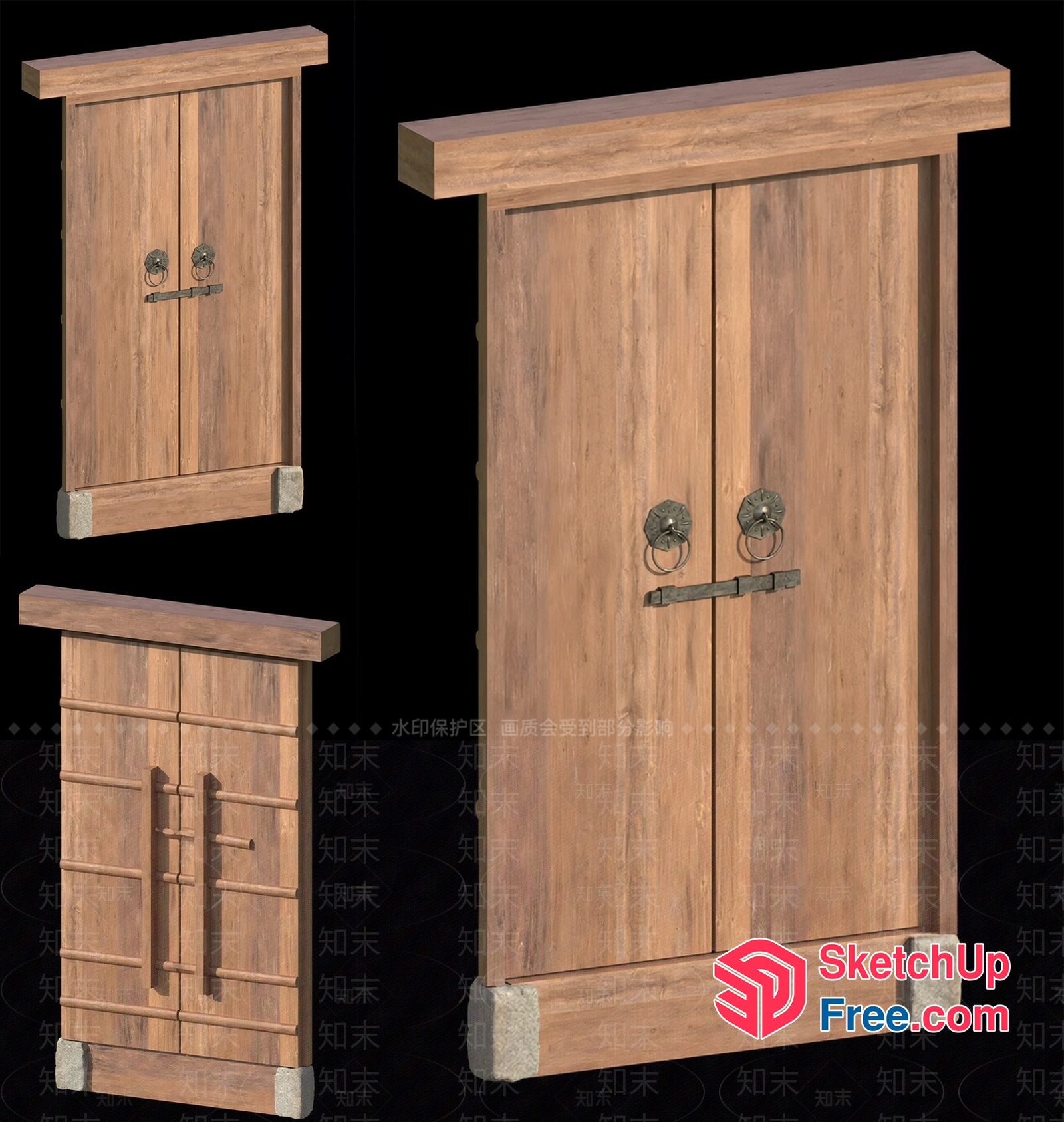 Wooden Doors With Ornate Handles 3D SketchUp File